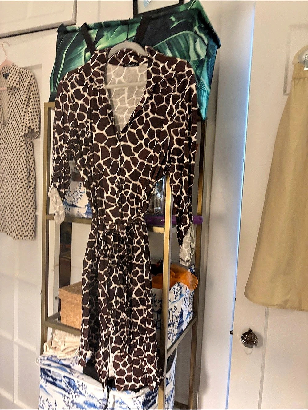 David Cline Giraffe Print Maxi Dress Brown & White Size XL